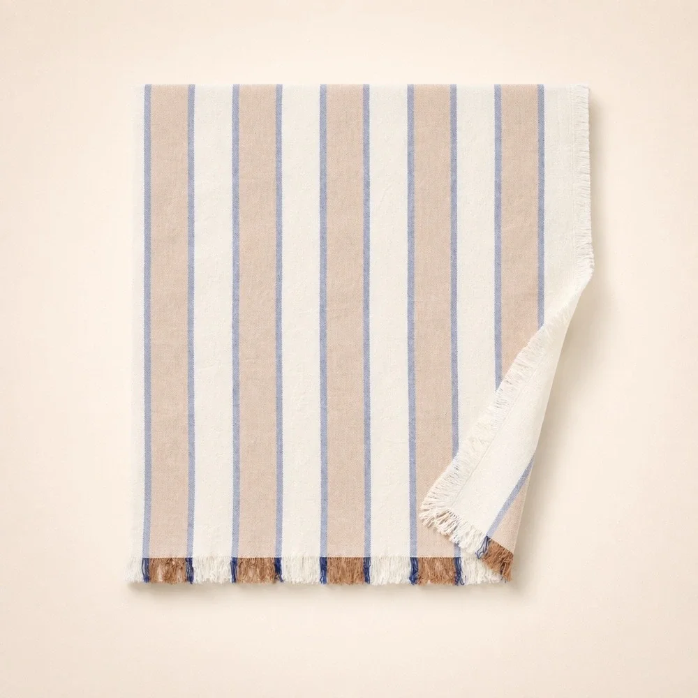 Hearth & Hand Magnolia Striped Oblong Tablecloth 60x84 Fringed Woven Cotton NEW